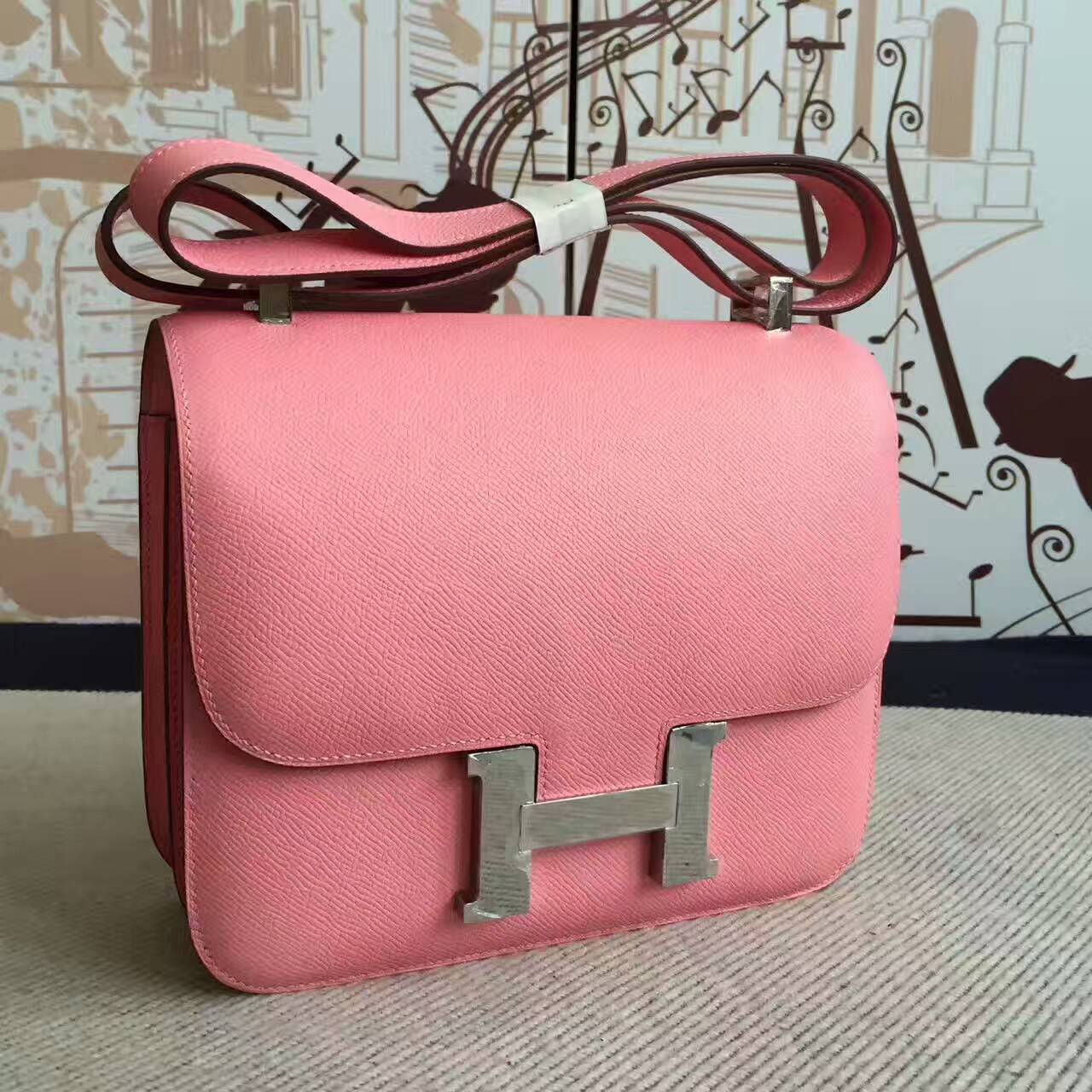 Wholesale Hermes 1Q Rose Confetti Epsom Calfskin Leather Constance Bag 24cm