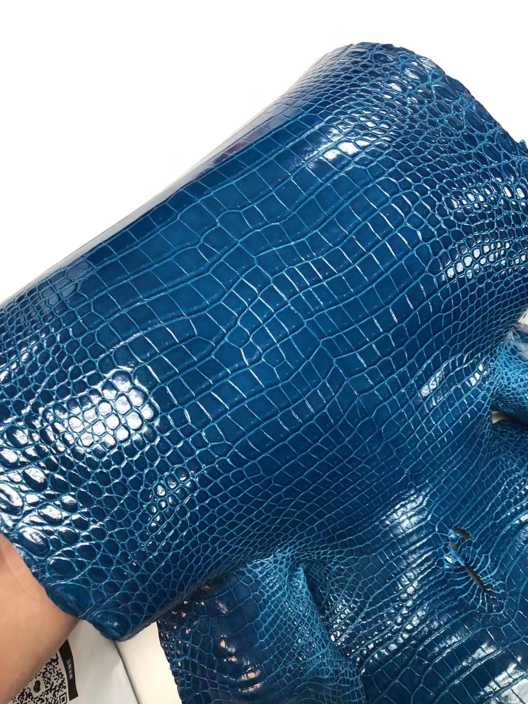 Hermes Kelly/Birkin Bags Customize 7W Blue Izmir Porosus Shiny Crocodile Leather
