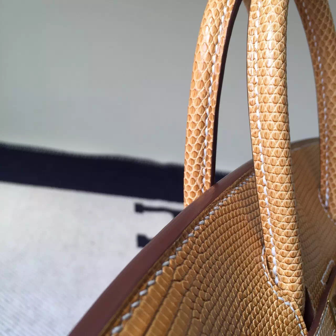 Hand Stitching Hermes 1G Mais Shiny Lizard Leather Birkin Bag 25cm